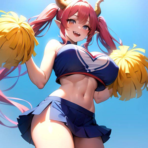 1girl Absurdres Blue Skirt Bluefrok Breasts Cheerleader Dragon Girl Dragon Horns Highres Holding Holding Pom Poms Horns Huge Bre, 2925208494 - AIHentai - aihentai.co on pornintellect.com