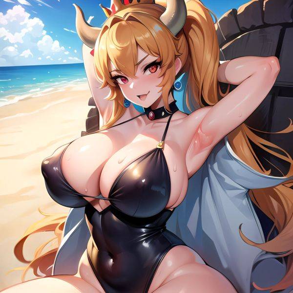 Masterpiece Best Quality Detailed 1 Girl Bowsette Large Breasts No Clothes Nipple Beach Looking At Viewer Beautiful Red Eyes Swe, 3245508822 - AIHentai - aihentai.co on pornintellect.com