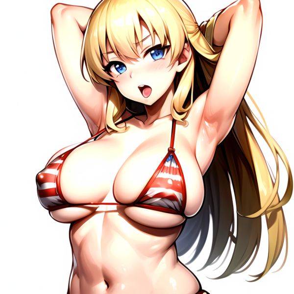 1girl American Flag Bikini Armpits Arms Behind Head Bikini Blonde Hair Blue Eyes Blush Breasts Covered Erect Nipples Flag Print, 2694536935 - AIHentai - aihentai.co - Usa on pornintellect.com