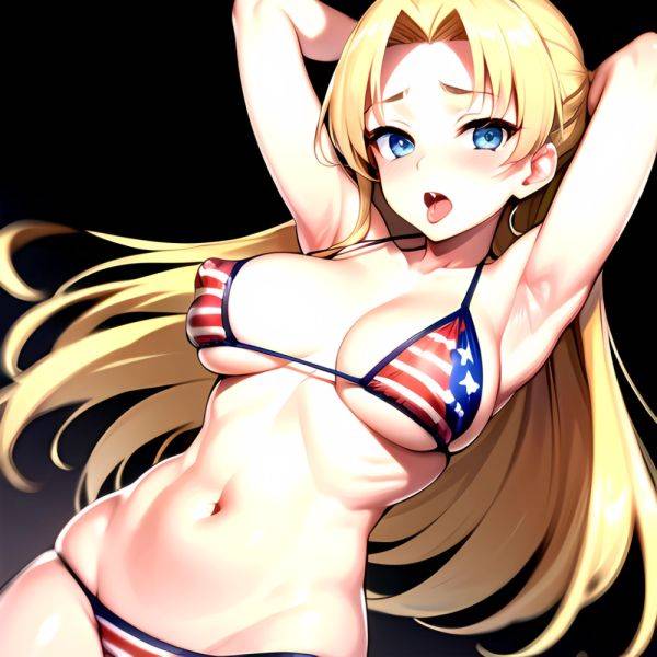 1girl American Flag Bikini Armpits Arms Behind Head Bikini Blonde Hair Blue Eyes Blush Breasts Covered Erect Nipples Flag Print, 3448888268 - AIHentai - aihentai.co - Usa on pornintellect.com