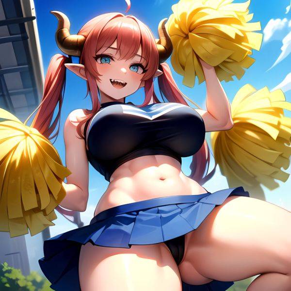 1girl Absurdres Blue Skirt Bluefrok Breasts Cheerleader Dragon Girl Dragon Horns Highres Holding Holding Pom Poms Horns Huge Bre, 2596384743 - AIHentai - aihentai.co on pornintellect.com