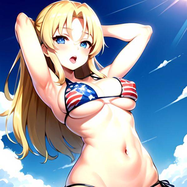 1girl American Flag Bikini Armpits Arms Behind Head Bikini Blonde Hair Blue Eyes Blush Breasts Covered Erect Nipples Flag Print, 1846877875 - AIHentai - aihentai.co - Usa on pornintellect.com