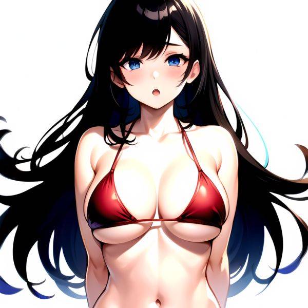 1girl O Absurdres Bikini Red Bikini Black Hair Blue Eyes Breasts Cleavage Collarbone Commentary Request Highres Large Breasts Lo, 563646989 - AIHentai - aihentai.co on pornintellect.com