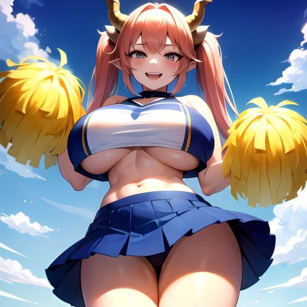 1girl Absurdres Blue Skirt Bluefrok Breasts Cheerleader Dragon Girl Dragon Horns Highres Holding Holding Pom Poms Horns Huge Bre, 1792603425 - AIHentai - aihentai.co on pornintellect.com