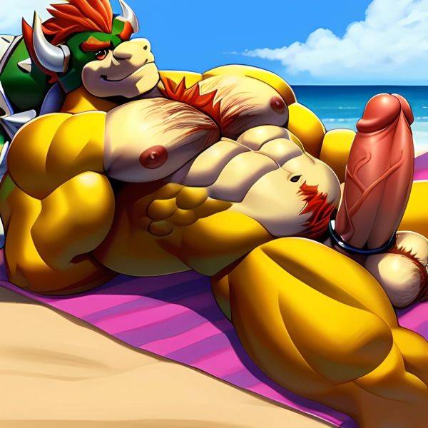 Bowser Laying On The Beach Yellow Skin Laying On A Towel Nude Beach Big Balls Big Penis Nipples Veins Muscles, 901206810 - AIHentai - aihentai.co on pornintellect.com