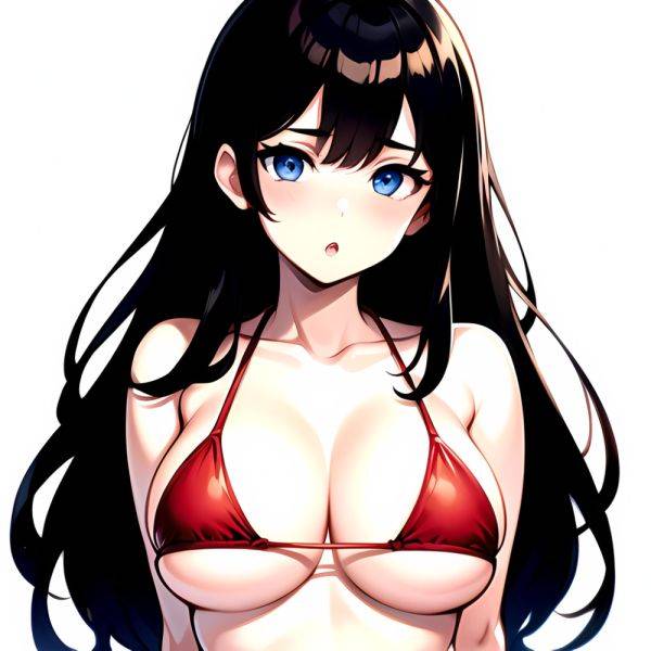 1girl O Absurdres Bikini Red Bikini Black Hair Blue Eyes Breasts Cleavage Collarbone Commentary Request Highres Large Breasts Lo, 1653712809 - AIHentai - aihentai.co on pornintellect.com