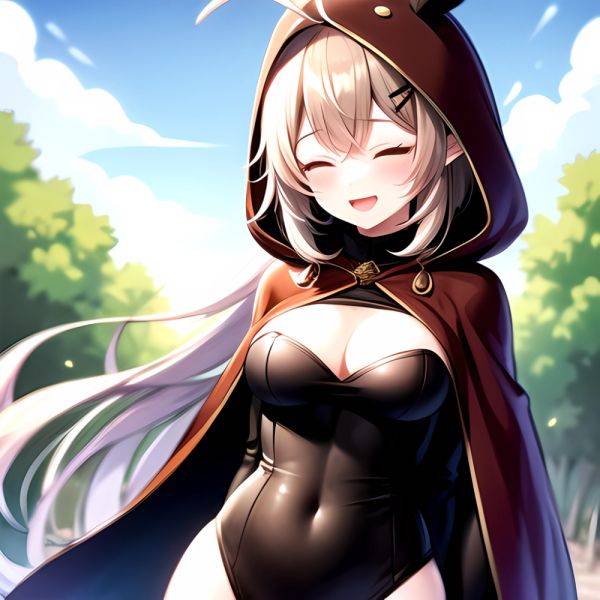 1girl D Ahoge Blush Brown Capelet Brown Cloak Brown Hair Capelet Cleavage Cutout Cloak Closed Eyes Clothing Cutout Crossed Bangs, 3439139616 - AIHentai - aihentai.co on pornintellect.com