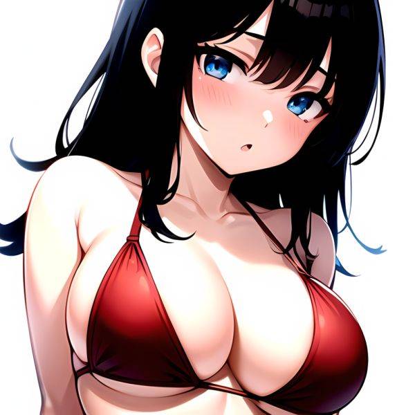 1girl O Absurdres Bikini Red Bikini Black Hair Blue Eyes Breasts Cleavage Collarbone Commentary Request Highres Large Breasts Lo, 3693096820 - AIHentai - aihentai.co on pornintellect.com