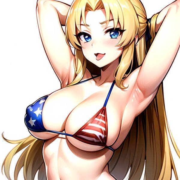 1girl American Flag Bikini Armpits Arms Behind Head Bikini Blonde Hair Blue Eyes Blush Breasts Covered Erect Nipples Flag Print, 167730960 - AIHentai - aihentai.co - Usa on pornintellect.com