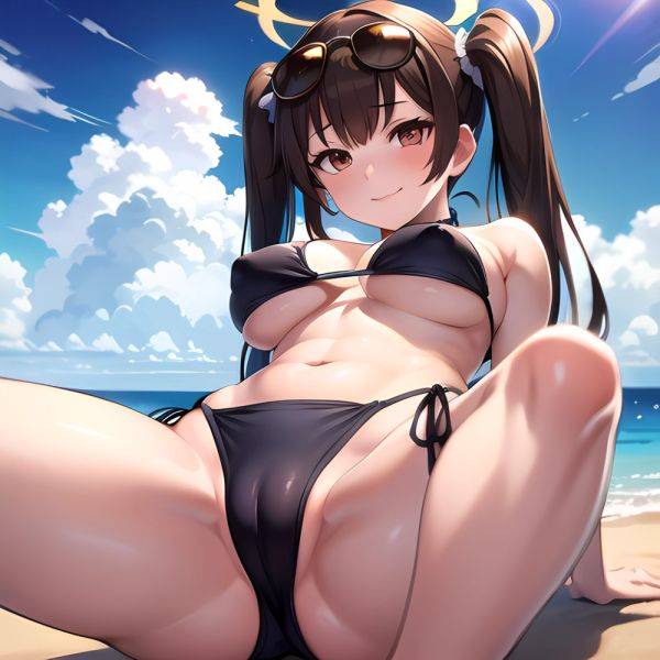 1girl Bikini Black Bikini Blue Archive Blue Sky Breasts Brown Eyes Brown Hair Closed Mouth Clothes Lift Cloud Covered Nipples, 613191350 - AIHentai - aihentai.co on pornintellect.com