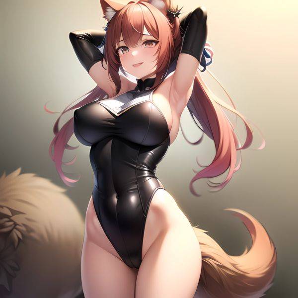 1girl Absurdres Animal Ear Fluff Animal Ears Arknights Arms Behind Head Chest Armor Covered Navel Gravel Arknights Highleg Highl, 390307793 - AIHentai - aihentai.co on pornintellect.com