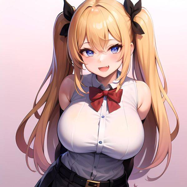 1girl Aymusk Belt Black Skirt Blonde Hair Blue Eyes Blush Bow Bowtie Breasts Curvy Elbow Gloves Fang Gloves Gradient Background, 2602568248 - AIHentai - aihentai.co on pornintellect.com