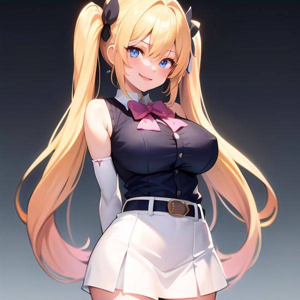 1girl Aymusk Belt White Skirt Blonde Hair Blue Eyes Blush Bow Bowtie Breasts Curvy Elbow Gloves Fang Gloves Gradient Background, 770070560 - AIHentai - aihentai.co on pornintellect.com