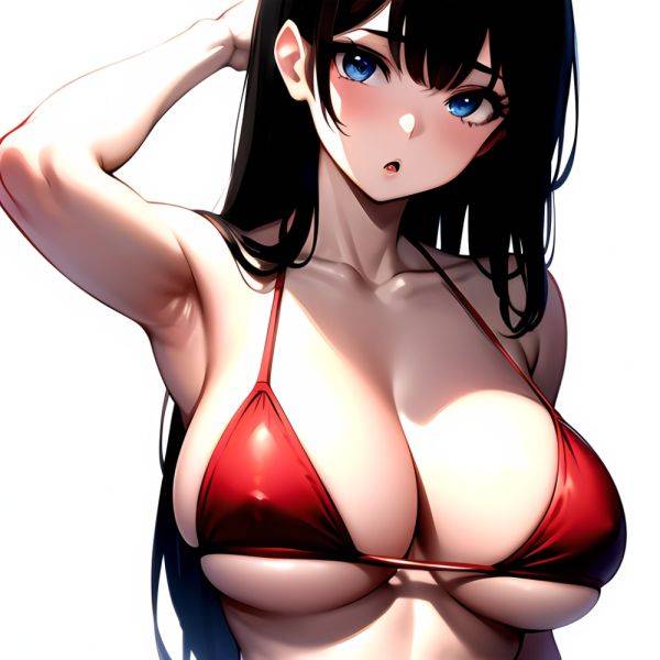 1girl O Absurdres Bikini Red Bikini Black Hair Blue Eyes Breasts Cleavage Collarbone Commentary Request Highres Large Breasts Lo, 545316741 - AIHentai - aihentai.co on pornintellect.com