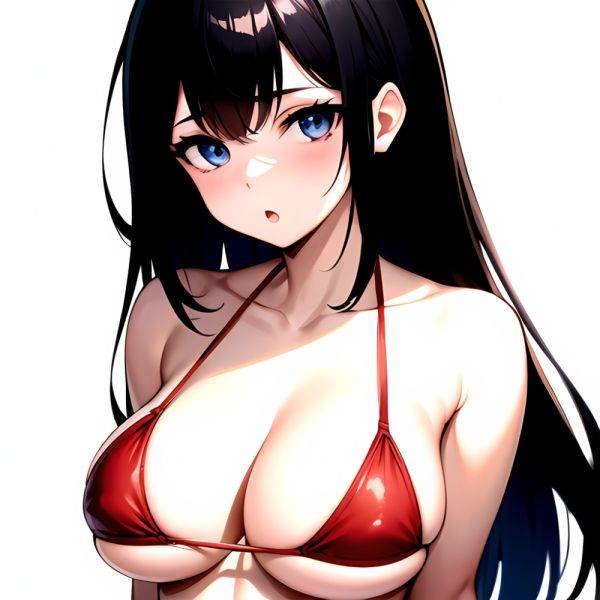 1girl O Absurdres Bikini Red Bikini Black Hair Blue Eyes Breasts Cleavage Collarbone Commentary Request Highres Large Breasts Lo, 2949604252 - AIHentai - aihentai.co on pornintellect.com