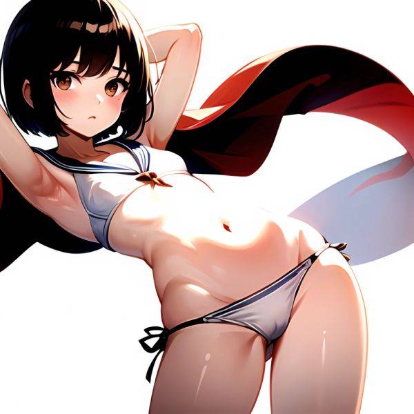 1girl Arms Up Arms Behind Head Bikini Bob Cut Brown Eyes Brown Hair Cosplay Cowboy Shot Flat Chest Headgear Inverted, 132518558 - AIHentai - aihentai.co on pornintellect.com