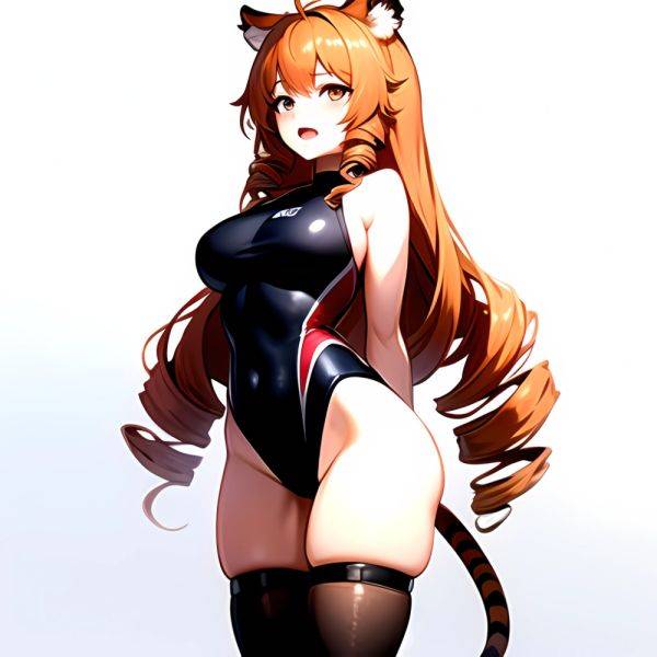 1girl Ahoge Animal Ears Arknights Black One Piece Swimsuit Blush Center Opening Drill Hair Drill Sidelocks Groin Highres Invisib, 4280839769 - AIHentai - aihentai.co on pornintellect.com