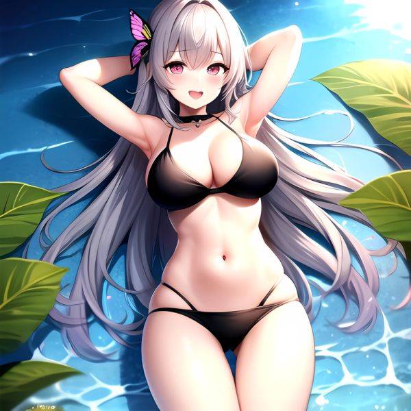 1girl D Bare Arms Bare Shoulders Bikini Black Bikini Breasts Bug Butterfly Butterfly Hair Ornament Choker Cleavage Feet Out Of, 2430816306 - AIHentai - aihentai.co on pornintellect.com