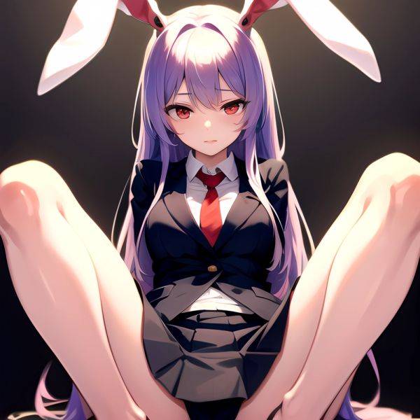 Ai Assisted Breasts Highres Medium Breasts Red Eyes Reisen Udongein Inaba Sitting Spread Legs Touhou Arms Behind Back, 3266351633 - AIHentai - aihentai.co on pornintellect.com