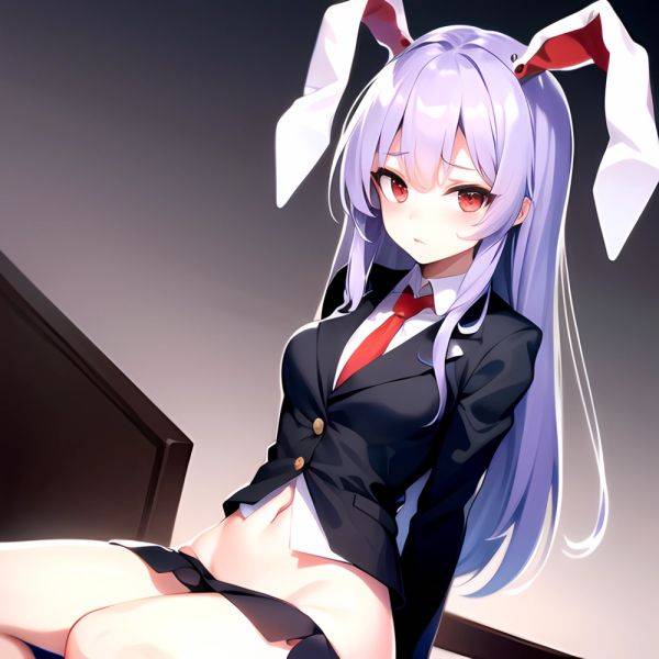 Ai Assisted Breasts Highres Medium Breasts Red Eyes Reisen Udongein Inaba Sitting Spread Legs Touhou Arms Behind Back White Outl, 2824736839 - AIHentai - aihentai.co on pornintellect.com