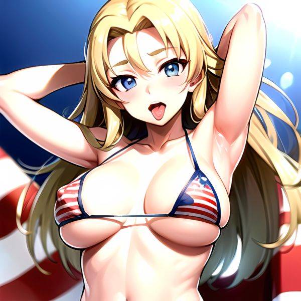 1girl American Flag Bikini Armpits Arms Behind Head Bikini Blonde Hair Blue Eyes Blush Breasts Covered Erect Nipples Flag Print, 4010044271 - AIHentai - aihentai.co - Usa on pornintellect.com