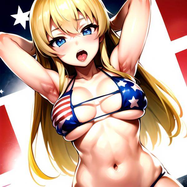 1girl American Flag Bikini Armpits Arms Behind Head Bikini Blonde Hair Blue Eyes Blush Breasts Covered Erect Nipples Flag Print, 2441965761 - AIHentai - aihentai.co - Usa on pornintellect.com