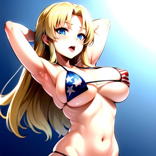 1girl American Flag Bikini Armpits Arms Behind Head Bikini Blonde Hair Blue Eyes Blush Breasts Covered Erect Nipples Flag Print, 336677300 - AIHentai - aihentai.co - Usa on pornintellect.com