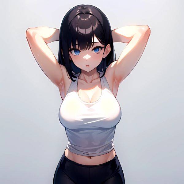 1girl Solo Tank Top Leggings Blue Eyes Standing Fully Clothed Pov Simple Background Arms Behind Head, 2373274134 - AIHentai - aihentai.co on pornintellect.com