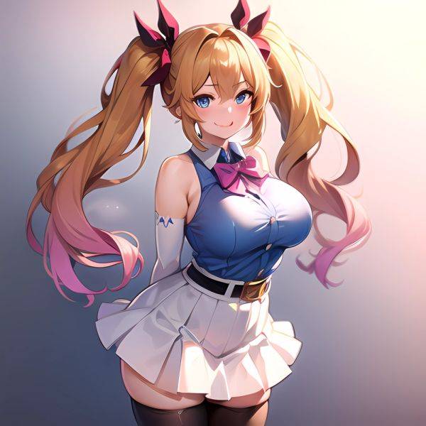 1girl Aymusk Belt White Skirt Blonde Hair Blue Eyes Blush Bow Bowtie Breasts Curvy Elbow Gloves Fang Gloves Gradient Background, 426800464 - AIHentai - aihentai.co on pornintellect.com