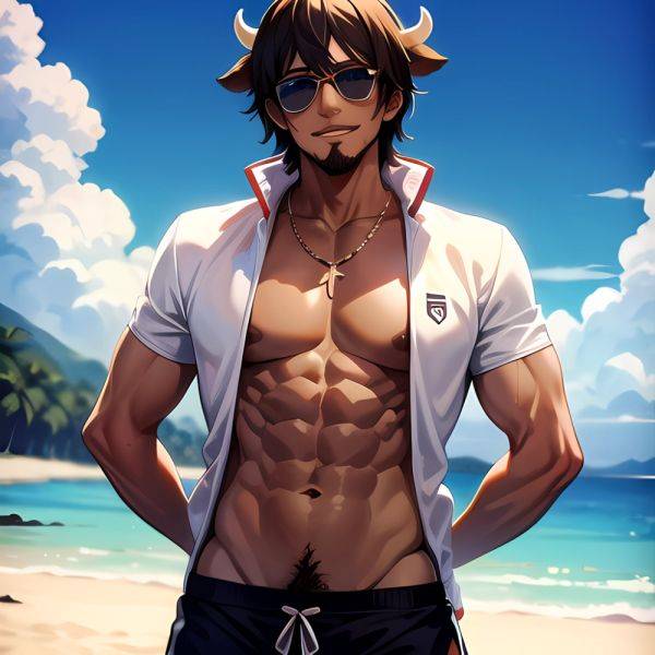 Abs Adjusting Eyewear Atlas Vos Bara Beach Bracelet Brown Eyes Brown Hair Bulge Collarbone Commission Cow Horns Dark Skinned Mal, 39227795 - AIHentai - aihentai.co on pornintellect.com