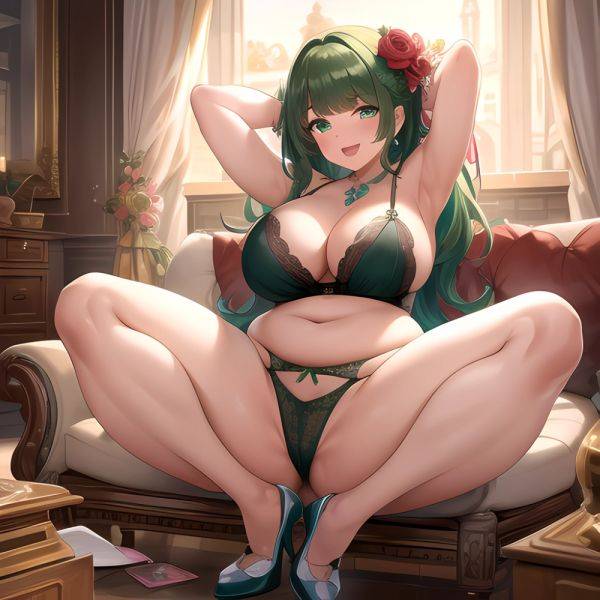 Smiling Open Mouth Sexy Naughty Green Eyes Lingerie Big Ass Very Thick Obese 1 4 Sitting Down Absurdres Blush 1, 1927340069 - AIHentai - aihentai.co on pornintellect.com