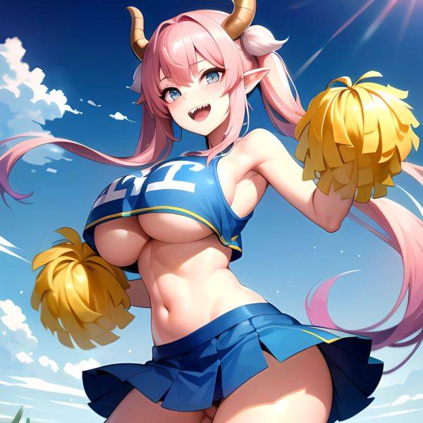 1girl Absurdres Blue Skirt Bluefrok Breasts Cheerleader Dragon Girl Dragon Horns Highres Holding Holding Pom Poms Horns Huge Bre, 1334916276 - AIHentai - aihentai.co on pornintellect.com