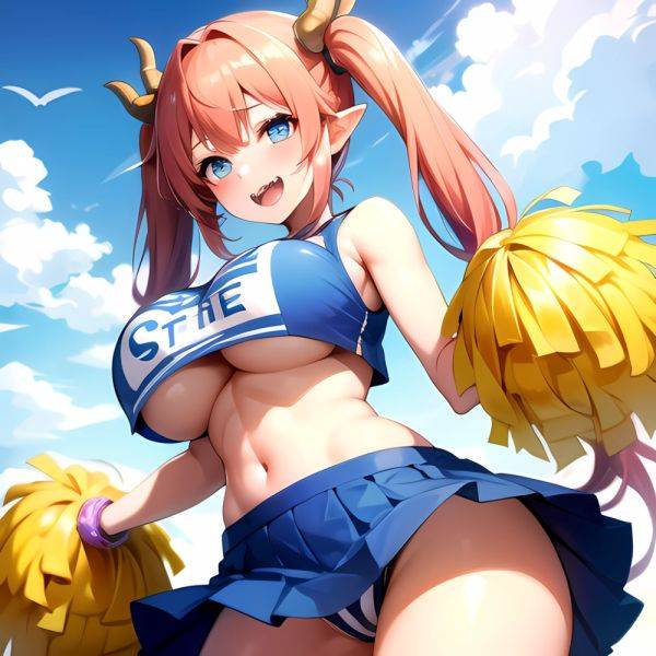 1girl Absurdres Blue Skirt Bluefrok Breasts Cheerleader Dragon Girl Dragon Horns Highres Holding Holding Pom Poms Horns Huge Bre, 1444714248 - AIHentai - aihentai.co on pornintellect.com