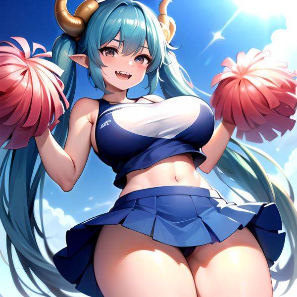 1girl Absurdres Blue Skirt Bluefrok Breasts Cheerleader Dragon Girl Dragon Horns Highres Holding Holding Pom Poms Horns Huge Bre, 1465235391 - AIHentai - aihentai.co on pornintellect.com