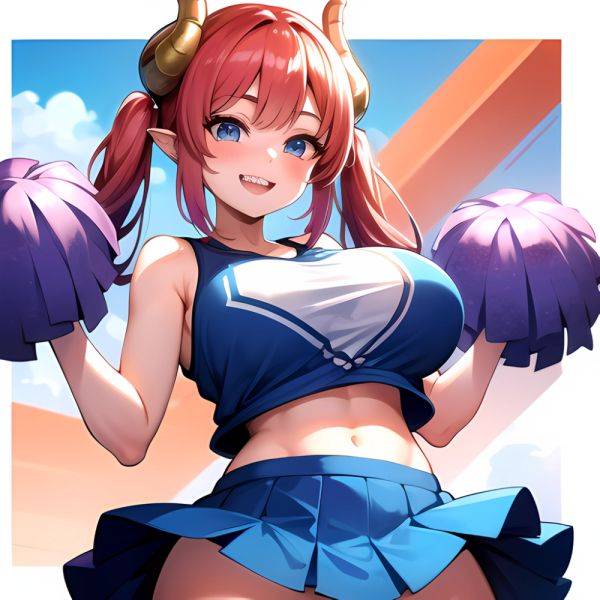 1girl Absurdres Blue Skirt Bluefrok Breasts Cheerleader Dragon Girl Dragon Horns Highres Holding Holding Pom Poms Horns Huge Bre, 3715701725 - AIHentai - aihentai.co on pornintellect.com