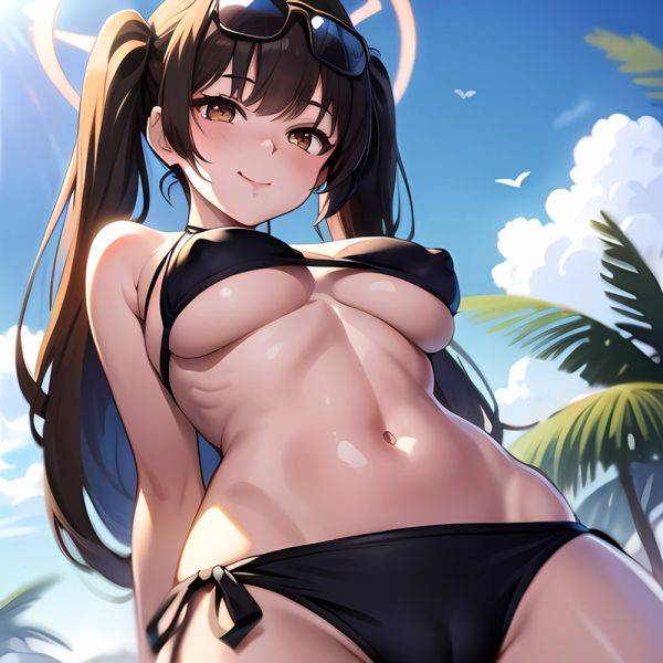 1girl Bikini Black Bikini Blue Archive Blue Sky Breasts Brown Eyes Brown Hair Closed Mouth Clothes Lift Cloud Covered Nipples, 927362758 - AIHentai - aihentai.co on pornintellect.com