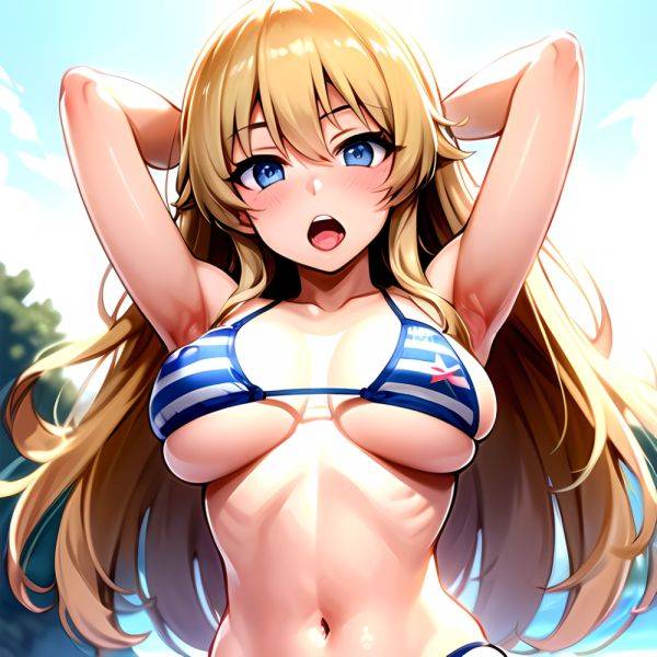 1girl American Flag Bikini Armpits Arms Behind Head Bikini Blonde Hair Blue Eyes Blush Breasts Covered Erect Nipples Flag Print, 620189219 - AIHentai - aihentai.co - Usa on pornintellect.com
