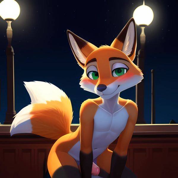 Solo Male Fox Anthro Zootopia Style Sitting Down Detailed Background Furry Slim Smiling Balls Sheath Soft Shading Nighttime Gree, 1077973449 - AIHentai - aihentai.co on pornintellect.com