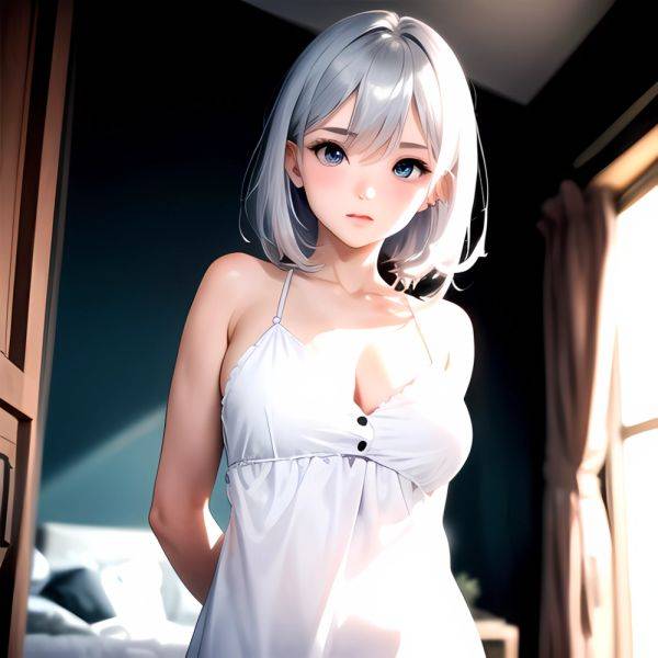 1girl Sexy Blue Eyes Silver Hair Arms Behind Back Facing The Camera Looking At The Camera, 368838199 - AIHentai - aihentai.co on pornintellect.com