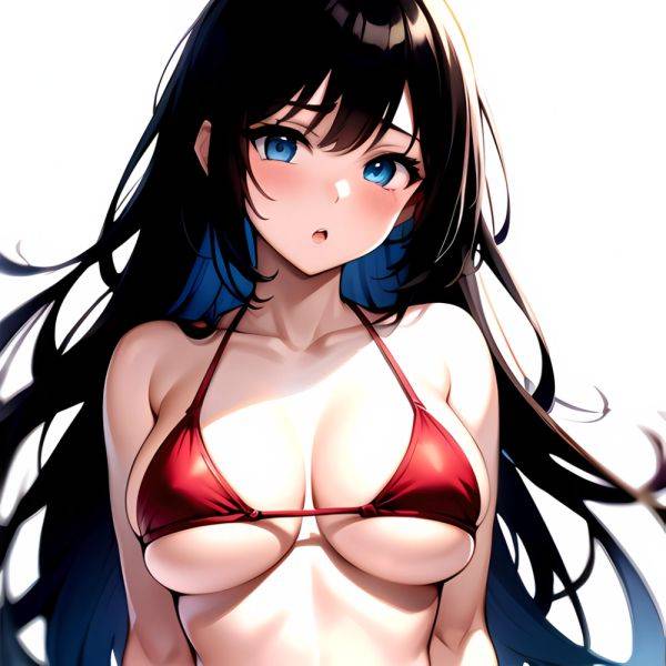 1girl O Absurdres Bikini Red Bikini Black Hair Blue Eyes Breasts Cleavage Collarbone Commentary Request Highres Large Breasts Lo, 1987682149 - AIHentai - aihentai.co on pornintellect.com