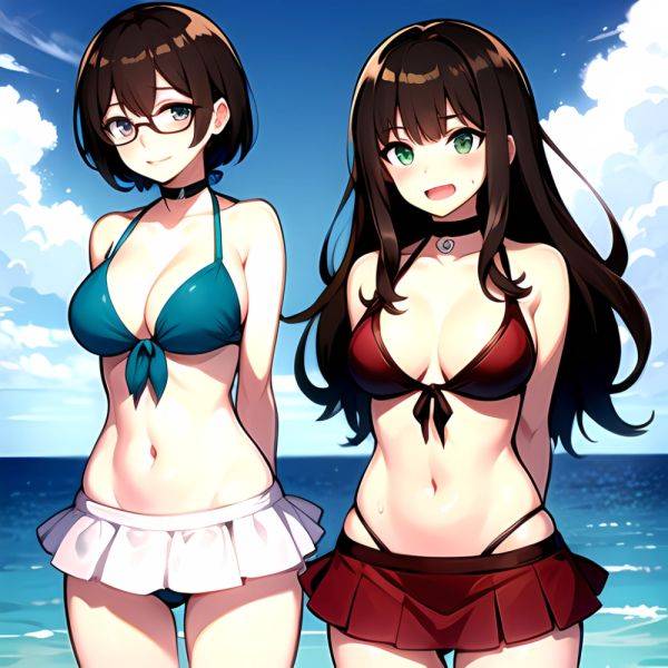 1girl D Bikini Bikini Bottom Aside Bikini Skirt Black Choker Blush Breasts Brown Hair Choker Cleavage Clothing Aside Front Tie, 2763834814 - AIHentai - aihentai.co on pornintellect.com