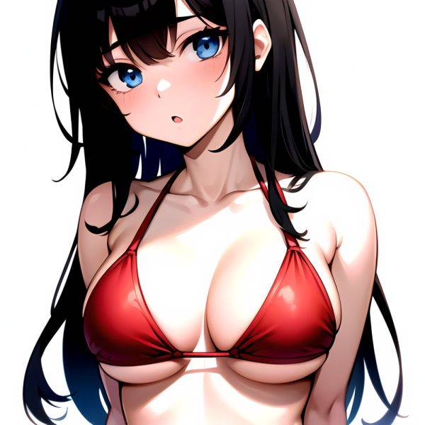 1girl O Absurdres Bikini Red Bikini Black Hair Blue Eyes Breasts Cleavage Collarbone Commentary Request Highres Large Breasts Lo, 904056145 - AIHentai - aihentai.co on pornintellect.com