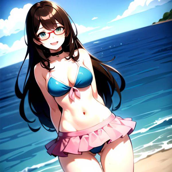 1girl D Bikini Bikini Bottom Aside Bikini Skirt Black Choker Blush Breasts Brown Hair Choker Cleavage Clothing Aside Front Tie, 1946267118 - AIHentai - aihentai.co on pornintellect.com