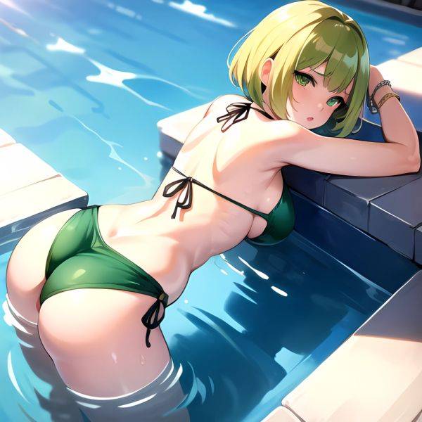 1girl Armpits Arms Game Ass Bikini Blonde Hair Bob Cut Bracelet Breasts Butt Crack Covered Erect Nipples Green Bikini Green, 915436687 - AIHentai - aihentai.co on pornintellect.com