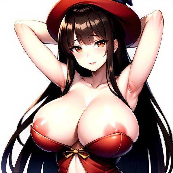 1girl Absurdres Bare Shoulders Black Headwear Breasts Breasts Out Brown Eyes Brown Hair Cleavage Dragon 039 S Crown Dress Highre, 3810831484 - AIHentai - aihentai.co on pornintellect.com