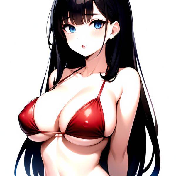 1girl O Absurdres Bikini Red Bikini Black Hair Blue Eyes Breasts Cleavage Collarbone Commentary Request Highres Large Breasts Lo, 4276509948 - AIHentai - aihentai.co on pornintellect.com