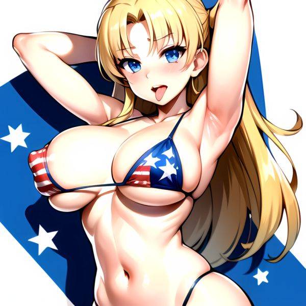 1girl American Flag Bikini Armpits Arms Behind Head Bikini Blonde Hair Blue Eyes Blush Breasts Covered Erect Nipples Flag Print, 4126461912 - AIHentai - aihentai.co - Usa on pornintellect.com