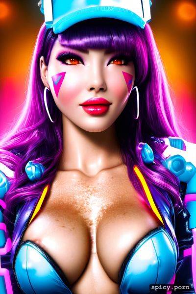 D va from overwatch has c cup boobs, neon lights, long hair - spicy.porn on pornintellect.com