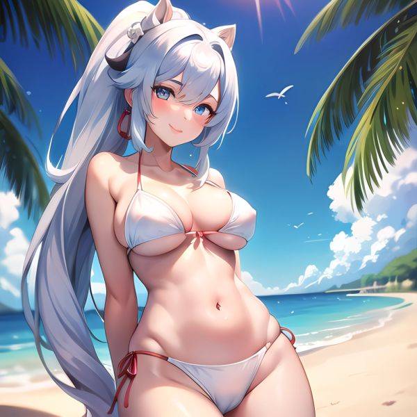 1girl Absurdres Bare Shoulders Beach Bikini Blue Eyes Blue Sky Blush Braid Braided Ponytail Breasts Cleavage Collarbone Genshin, 886571952 - AIHentai - aihentai.co on pornintellect.com