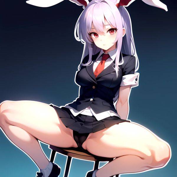 Ai Assisted Breasts Highres Medium Breasts Red Eyes Reisen Udongein Inaba Sitting Spread Legs Touhou Arms Behind Back Double Whi, 3472600221 - AIHentai - aihentai.co on pornintellect.com